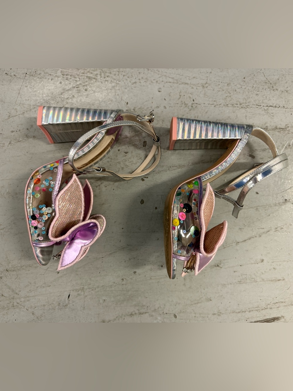 Sophia Webster Holographic Confetti Butterfly Block Heel Sandals - Sz 36.5 - Picture 4 of 5